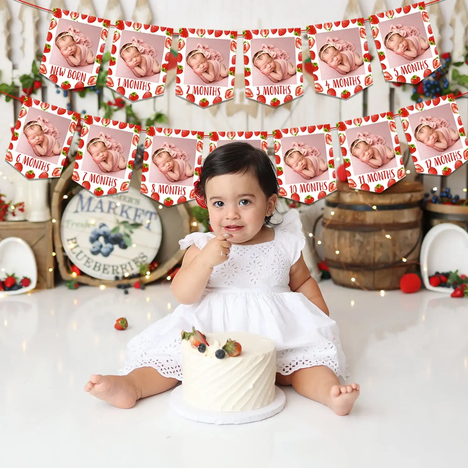 First Birthday Photo Banners - Monthly Milestone Garland From Newborn To 12 Months, Baseball Themed - View #2