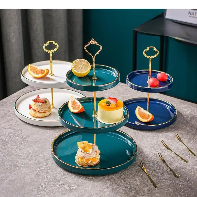 

Ceramic Cake Stand Three-tier Cake Pan Fruit Tray Dessert Table Dessert Plate Snack Tray Display Stand Refreshment Trays Dish