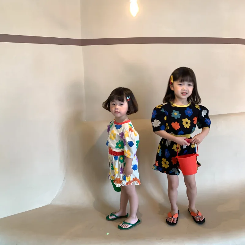 

Summer Kids Girl Cotton Suit Baby Set Floral Print Short Sleeve T-shirt + Shorts Children Outfits Baby Girl Set 0-8Y