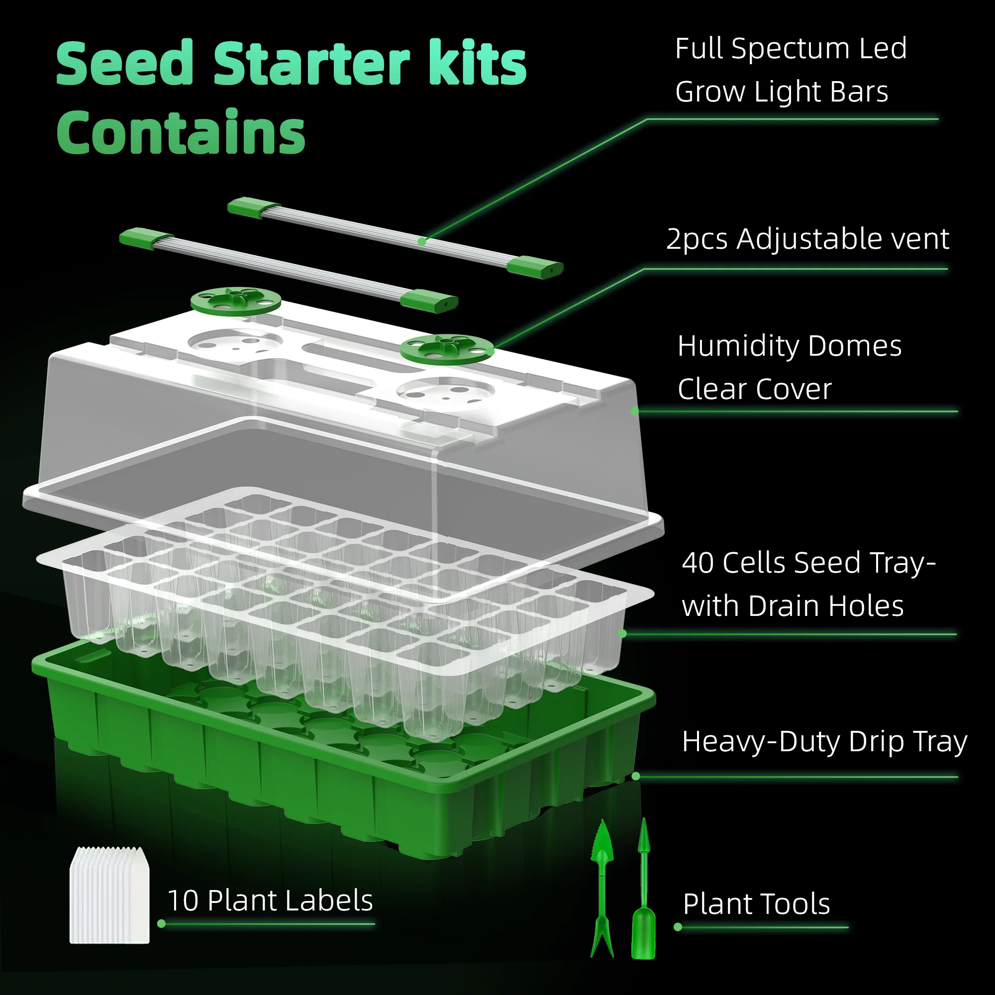 Enhanced Seed Starter Kit with Grow Light and 40-Cell Tray