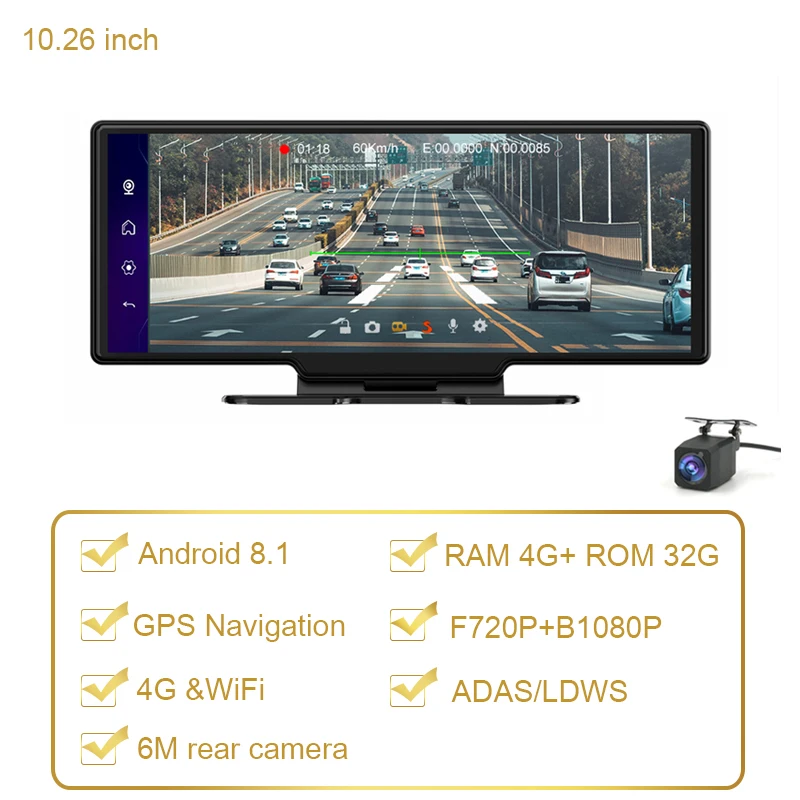 New Car Navigator 10.26" Big screen Dashcam Android 8.1 Vehicle GPS Navigation ADAS Dual Camera DVR 4G RAM+32G ROM Auto Recorder samsara gps Vehicle GPS Systems