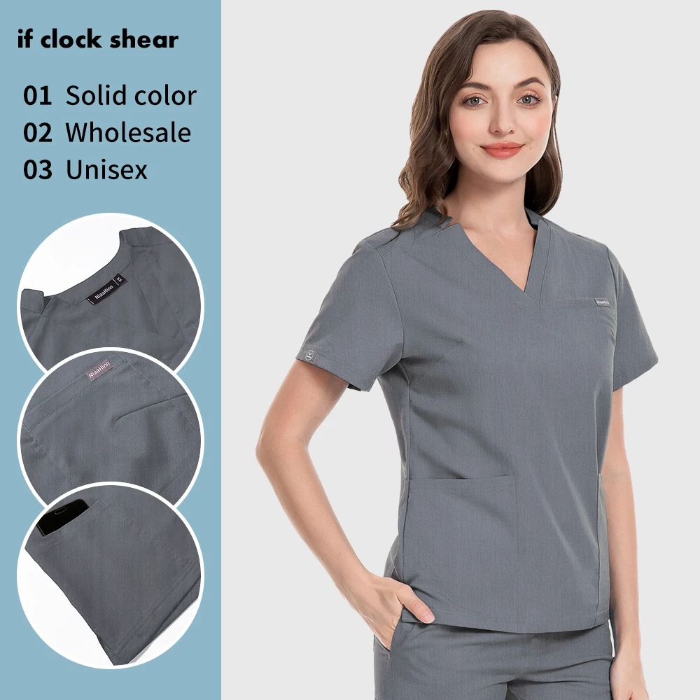 

Short Sleeved Medical Blouse Women Doctor Scrub Tops Working Uniform Clinic T-shirts Scrubs Uniforms Pet Grooming Agency Clothes