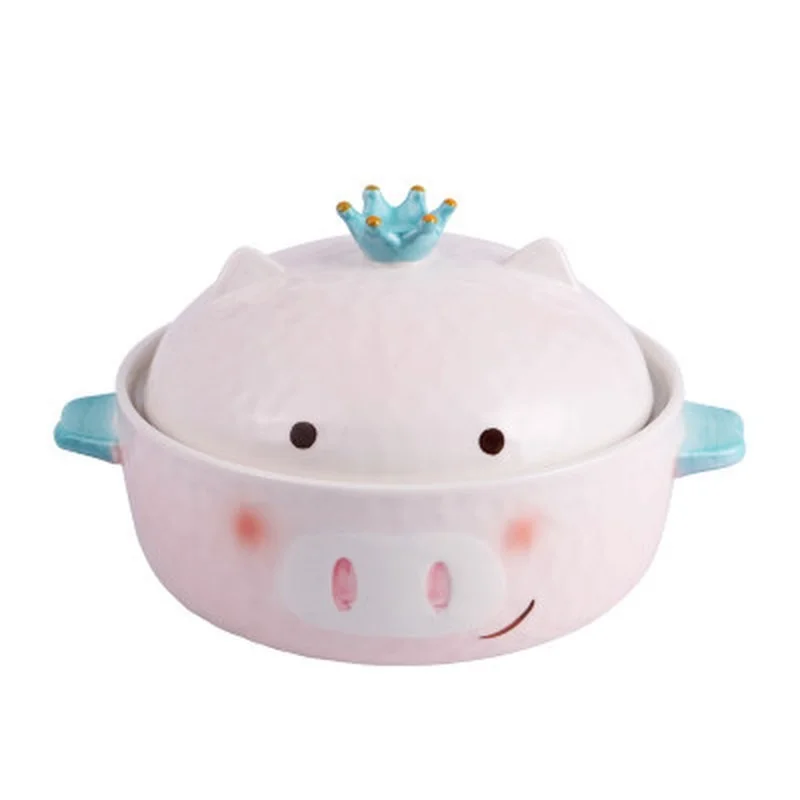 

Ceramics Soup Bowl with Lid Large 800ml Pink Pig Dinner Rice Noodle Ramen Pot Dinnerware Household Kitchen Supplies Tableware