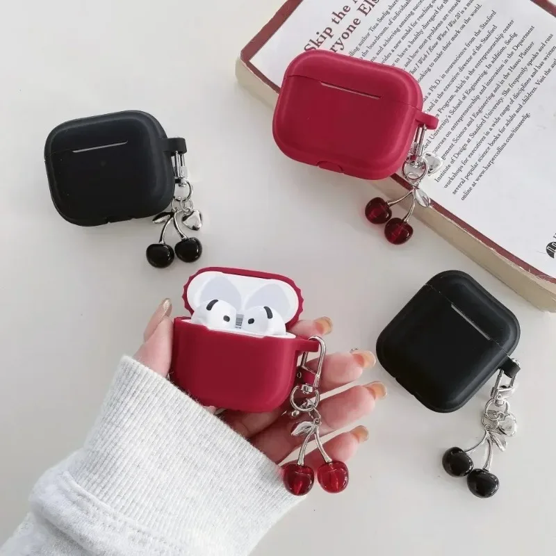 Silicone Cherry Earphone Case for Airpods with Keychain