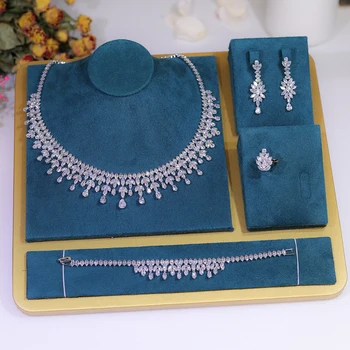 ZY UNIQUE New Dubai Jewelry Sets Leaf Design Bridal Necklace Earring Set 5A Cubic Zirconia Femme Ladies Wedding Accessories 1