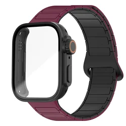 Enhanced Magnetic Sport Band with Breathable Dual - Color Silicone Strap and Sweat - Resistant Case for Huawei Fit 3 (Wine Red Black B)