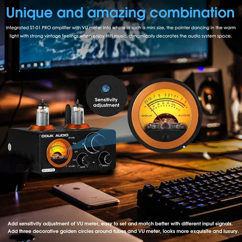 Douk Audio-HiFi 블루투스 5.0 진공관 앰프, USB DAC 스테레오 수신기, 동축/OPT 홈 오디오 디지털 앰프, VU 미터 포함 100w + 100W 2