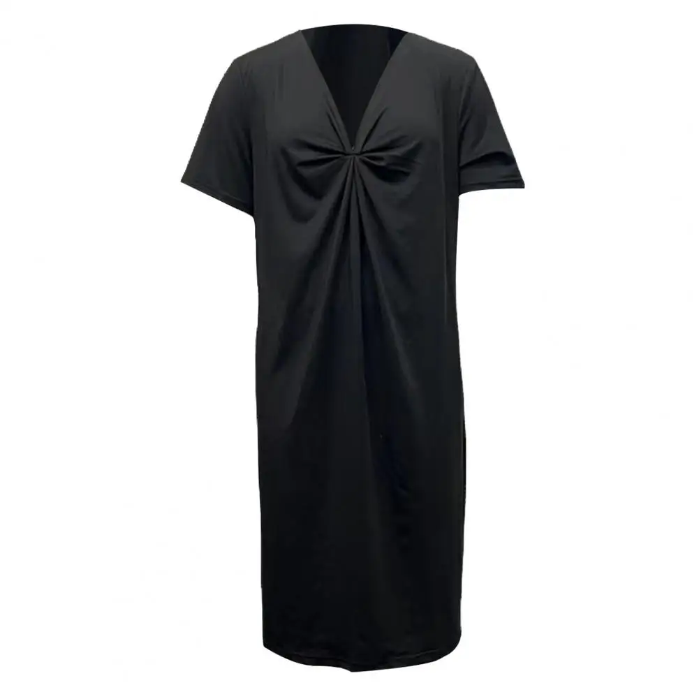 

Women Clothing Stylish Summer Women's Deep V Neck Midi Dress with Knot Detail Pleated Design for Casual Daily Wear in Pure Color