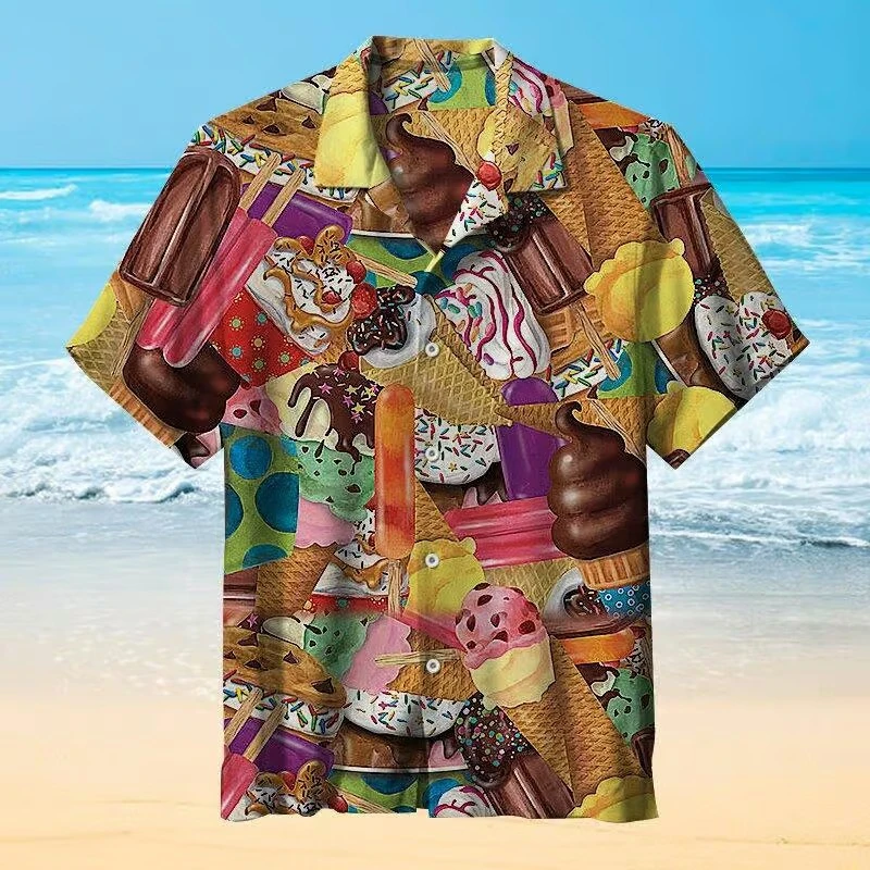 Summer Ice-cream Mens Holiday Lapel Camisa Oversized Hawaiian Shirts 3d Print Fashion Men Women Beach Funny Blouse Tops Clothing 5