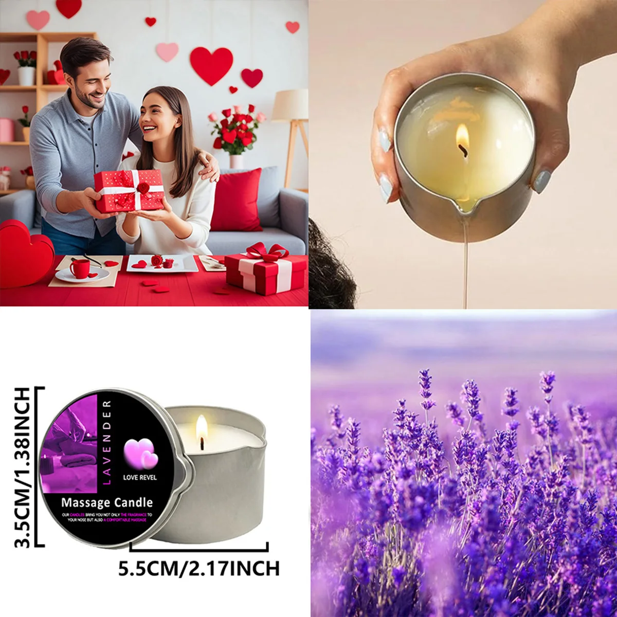 Lavender Aromatherapy Massage Candle - Moisturizing Soy Wax 2oz Gift for Relaxation & Home Ambiance