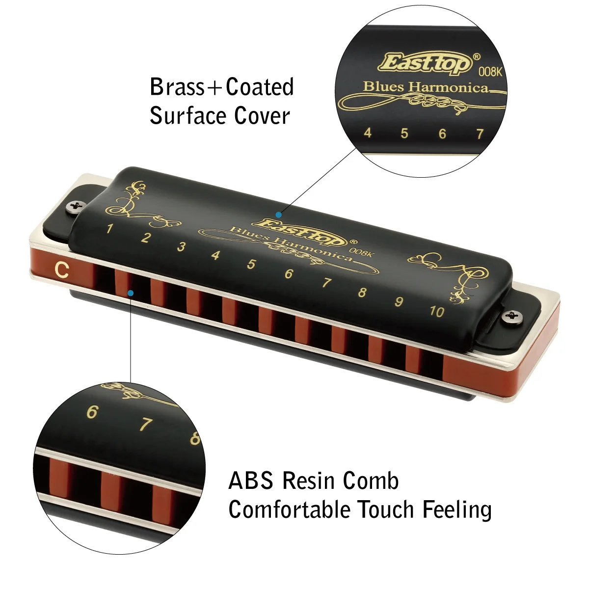 EASTTOP T008K key of A New blue color harmonica diatonic blues harp good harmonica