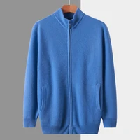 Wool DjzDsm Men's 100% Merino Wool Knitted Zipper cardigan Top Solid Color Stand Collar Long Sleeve Knitted Coat Autumn/Winter 1