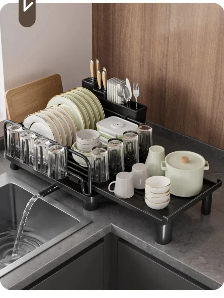 Multifunctional Dish Rack for Kitchen Counter Large Dish Drainer with Drainboard Storage Rack Kitchen Dish Drying Rack 6