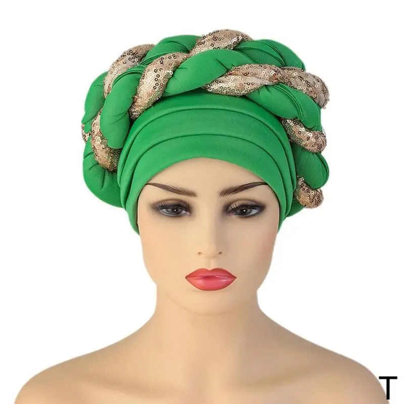 african wear for women Women Headtie Gele Shinning Sequins Turban Cap African Women Head-wrap Cap Auto Gele Nigerian Turban Gele Latest Hot Selling african outfits for women Africa Clothing