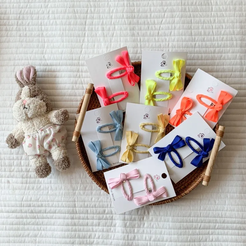 2pcs Korean New Spring and Summer Candy Color Bow Children's BB Clip Flow Sea Clip Side Clip Hair Accessories