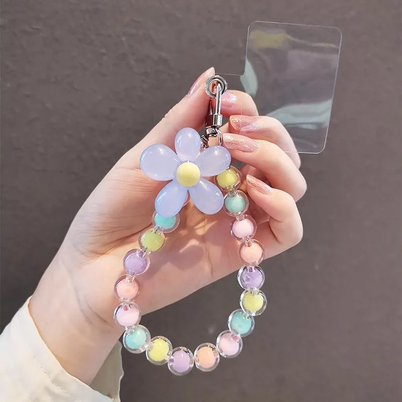 Anti-lost Cell Phone Chain Flower Decor Beaded Phone Lanyard Multifunctional Mobile Phone Strap Key Idol Card Wrist Rope Pendant