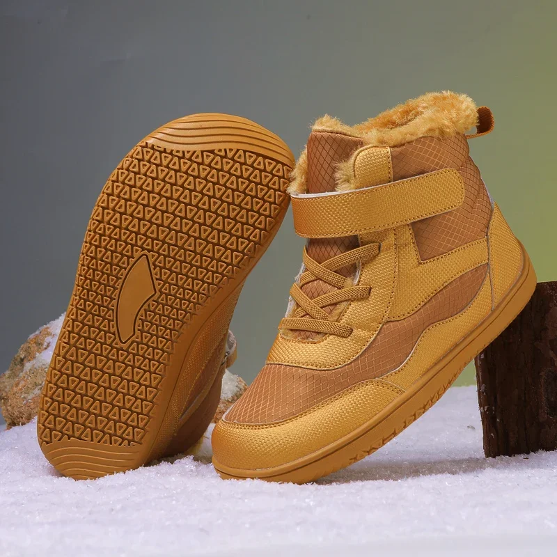 Children Boots Kids Barefoot Snow Boots Wide Toe Winter Insulated Waterproof Fur Lined Shoes Boys Girls Cold Weather Outdoor Sneakers