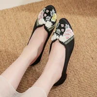 Women's Retro Pointed Toe Embroidered Slip-On Dress Pumps Low-Heeled Summer Spring Dance Shoes for Ladies 2