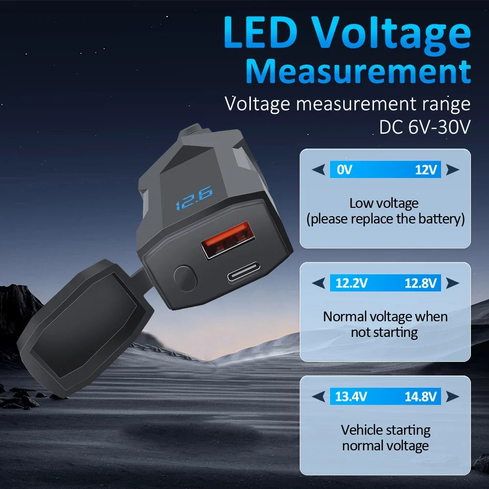 High-Speed Dual USB Motorcycle Charger with Voltmeter - Waterproof and Durable