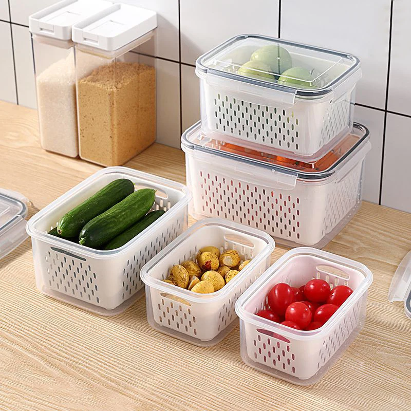 

Refrigerator Storage Box Transparent Crisper Food Vegetable Fruit Organizer Drain Basket Meat Fresh Kitchen Fridge Container Box