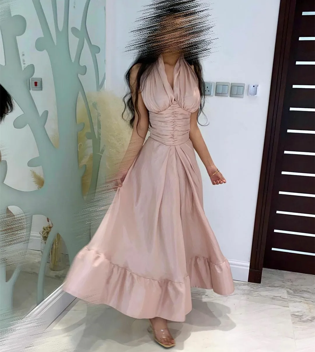 

Vintage Short Pink Taffeta Evening Dresses A-Line Pleated Ankle Length Prom Dress فساتين السهرة for Women