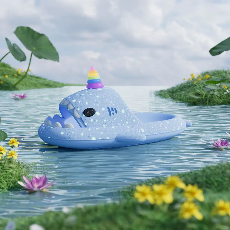 

Новые женские летние босоножки в виде единорога, милые домашние тапочки с толстой подошвой 4 см, мужская верхняя одежда