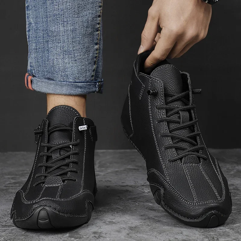 Ankle Leather Boots Men Fashion High Top Casual Shoes Handmade Botines Hombre Botte Homme Plus Big Size 48 49 50