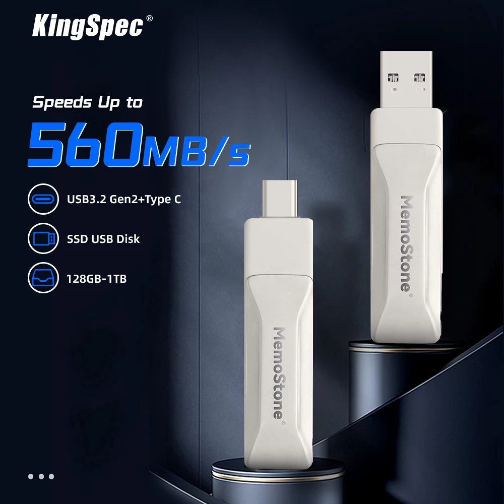 KingSpec ޴ SSD USB 3.2, 2  CŸ  ̺, 560 MB/s USB ÷ ̺, ޴ Ʈ PC, 256GB, 512GB, 500GB, 240GB