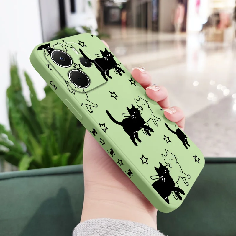 Star Cute Cat Liquid Silicone Phone Case Cover