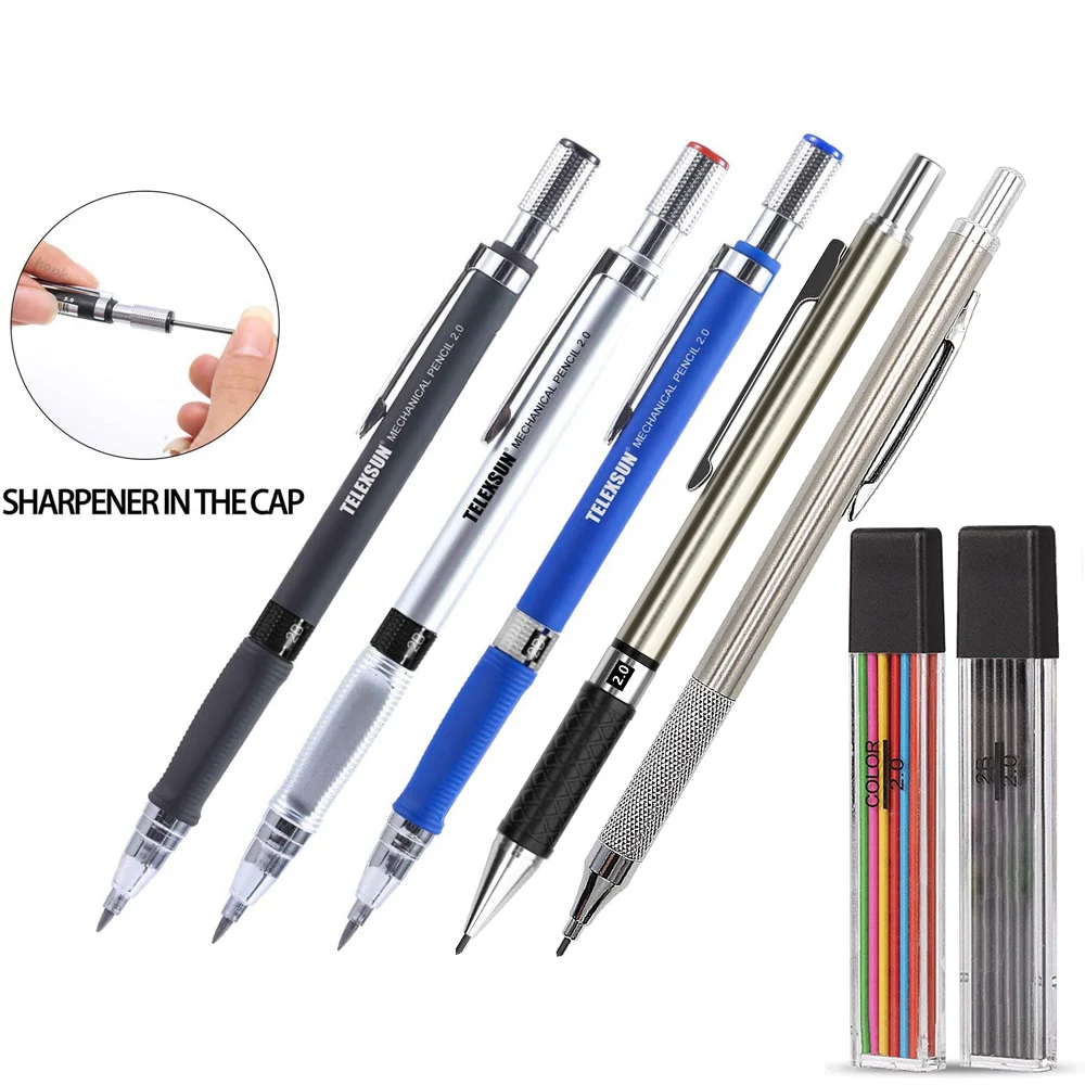 Tanie 2.0mm ołówki mechaniczne zestaw 2B automatyczne ołówki czarny/kolorowy ołówek prowadzi