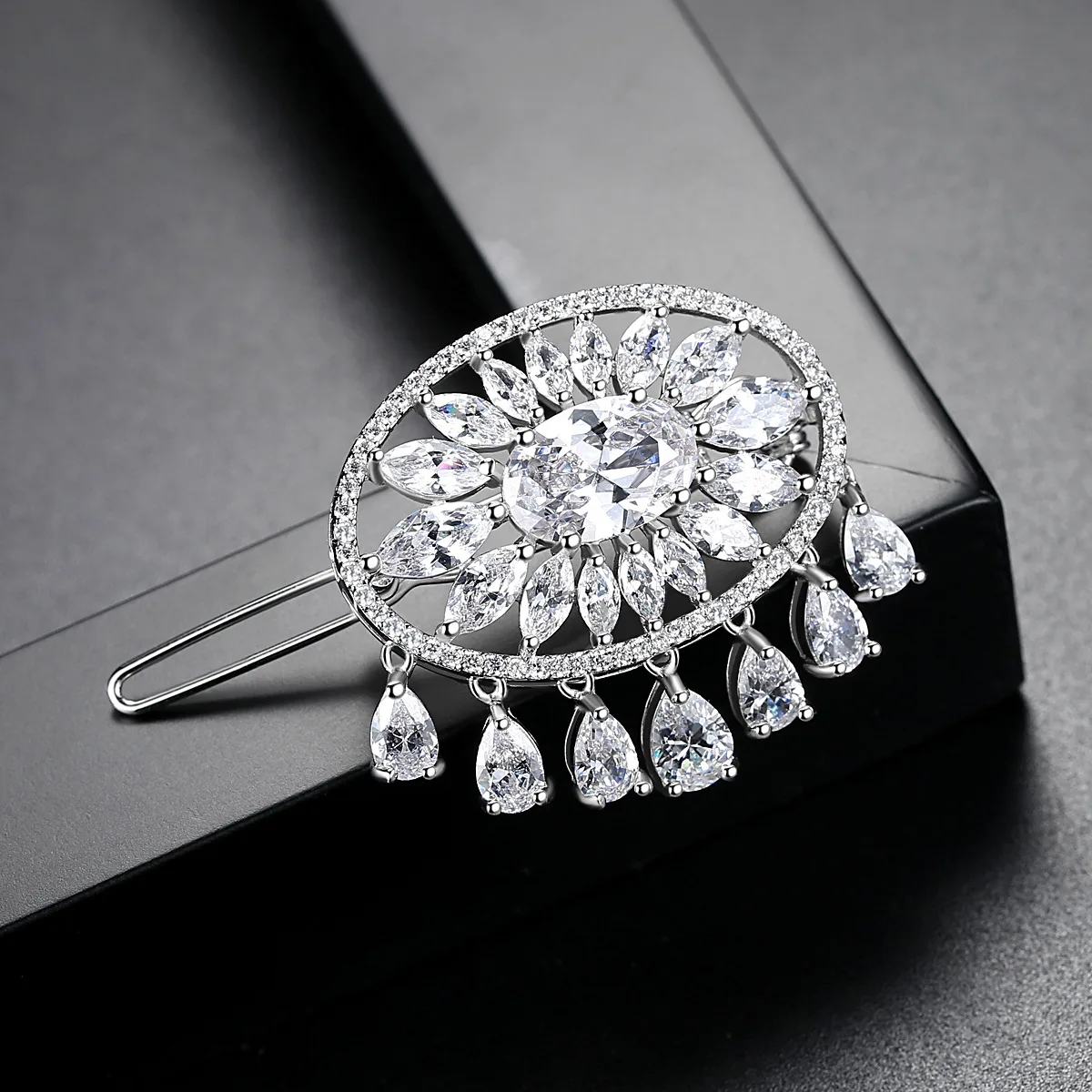 SY Jewelry Manufacturer 925 Sterling Silver Hair Jewelry Water Drop Gemstones Hairpin 7A Level CZ Zircon Fashion Hair Accessory