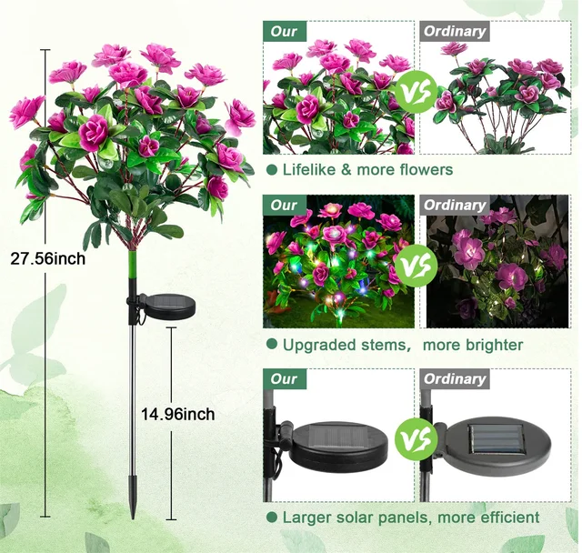 LED Solar Light Waterproof Azalea Solar Flowers Lamp Outdoor Decorative for Garden Yard Lawn Path Lighting Holiday Wedding Decor 2