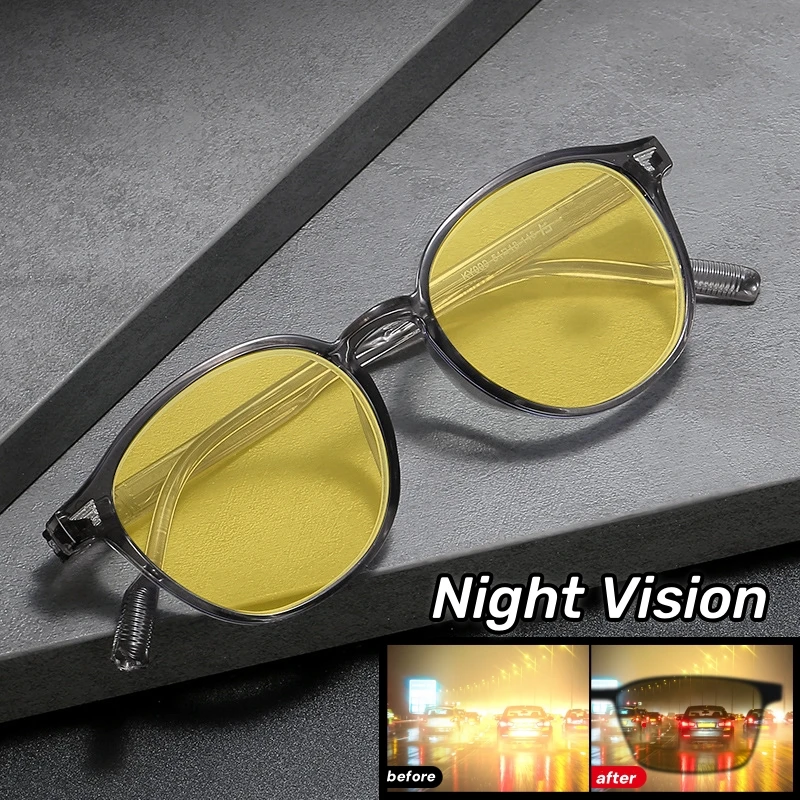 Retro Round Night Vision Protective Sunglasses with Large Frame and Yellow Lens