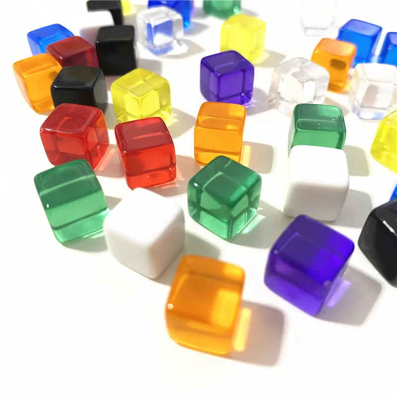 thumbnail image 1 of Juego de bloques de cubos de colores transparentes, dados D6 en blanco, pieza de ajedrez con tamiz de ángulo recto para juegos de mesa de rompecabezas, 10mm, 50 unids/set, 1 of 4