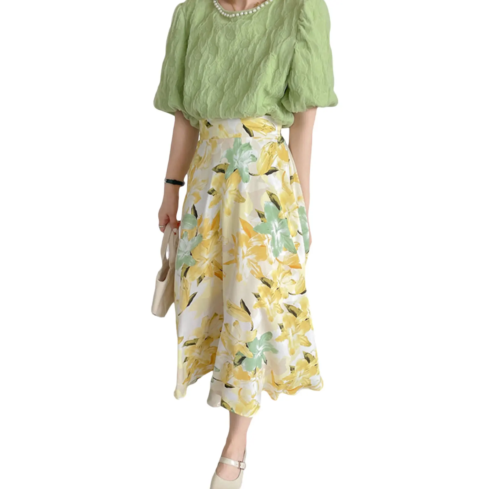 

Women Vintage Summer Skirt Floral Oil Painting Print Elastic High Waist A-line Skirt for Beaches Club Streetwear