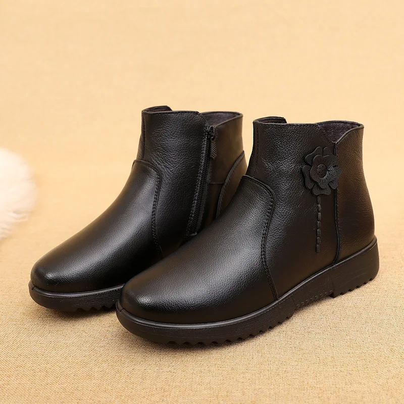 Women Boots Winter Shoes Fashion Woman Genuine Leather Wedges Ankle Boots Casual Keep warm Women Snow Boots plus size 35-42