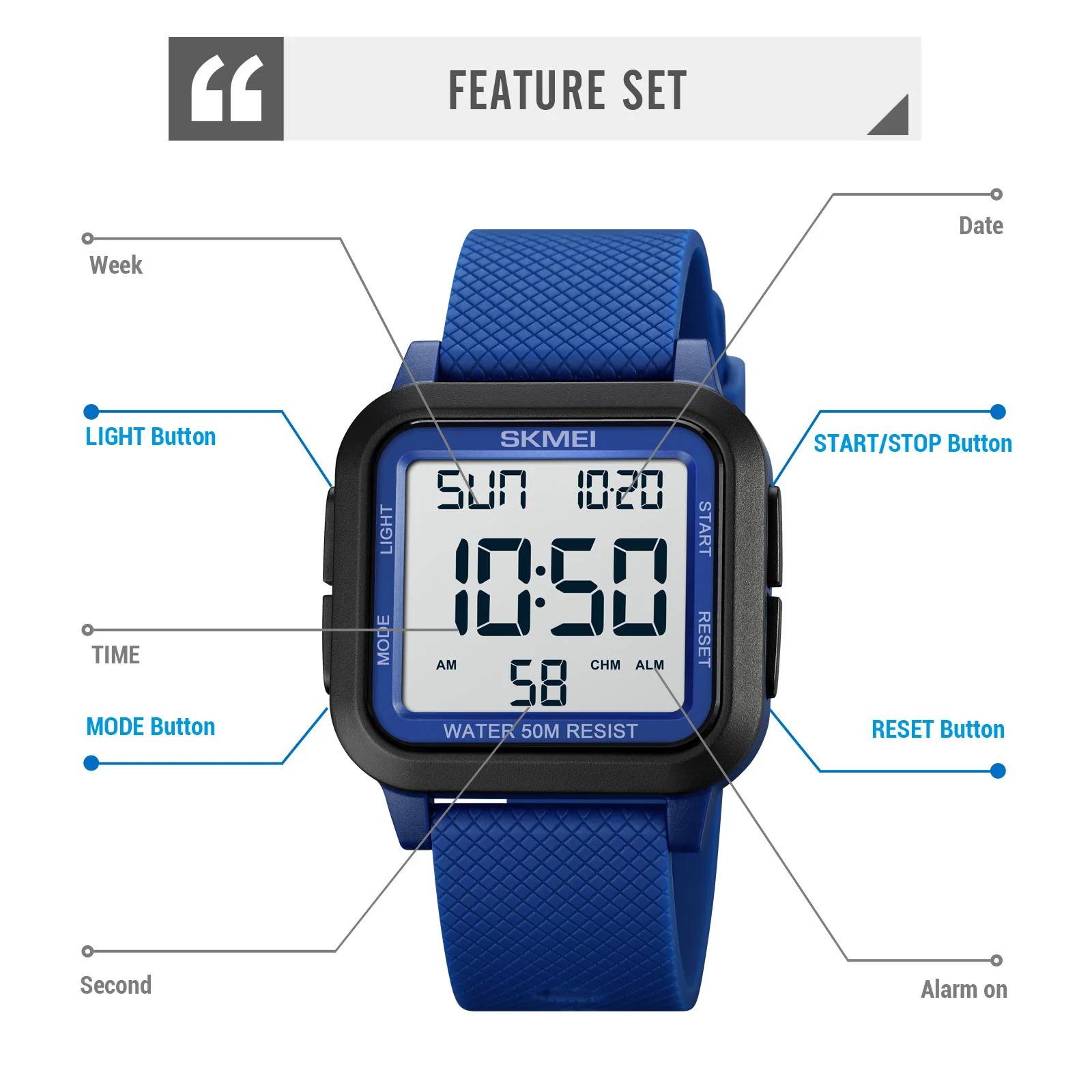 SKMEI Men's Digital Sports Watch with Backlight and Stopwatch, 5Bar Waterproof