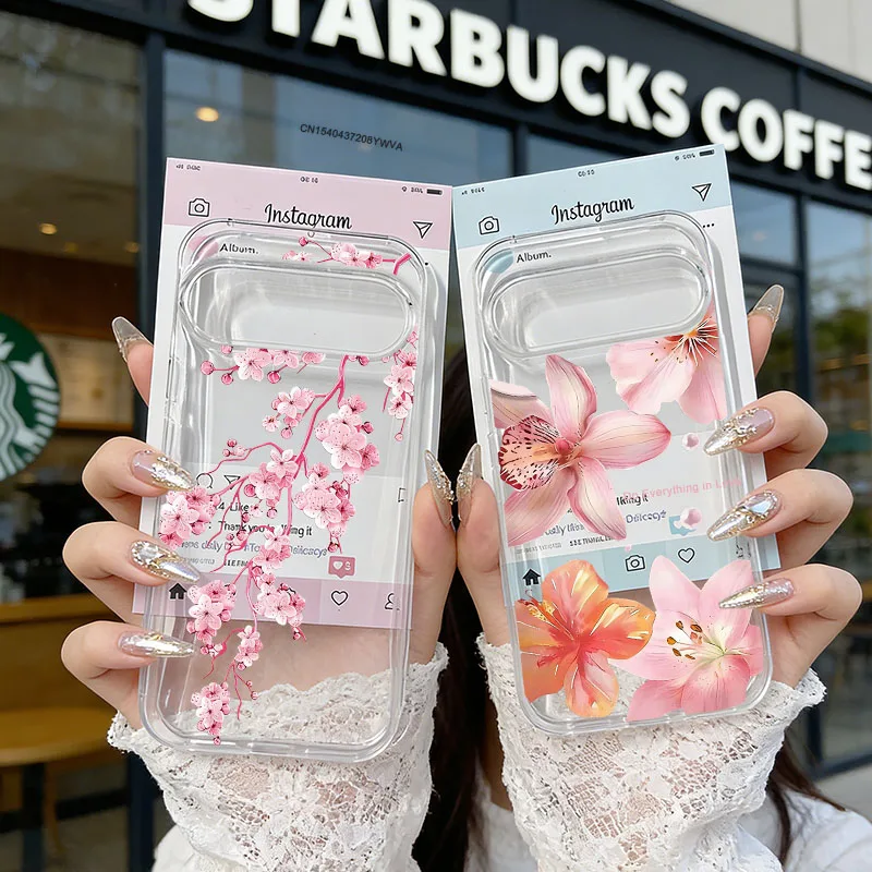 Pink Plum Blossom Lily Pattern Clear Soft TPU Phone Case