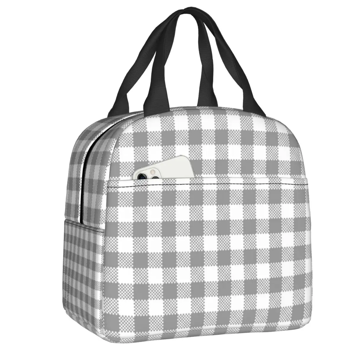 

Popular Gingham Checkered Insulated Lunch Bag Geometric Plaid Leakproof Cooler Thermal Lunch Box For Women Kids Picnic Food Bags