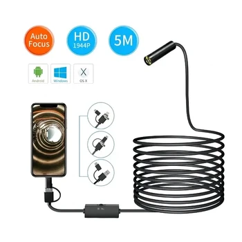 5MP Auto Focus 12mm 1944P 1/2/3.5/5m 3 in 1 Hard Cable Borescope Inspection Camera for Smartphone PC Endoscope Camera 1