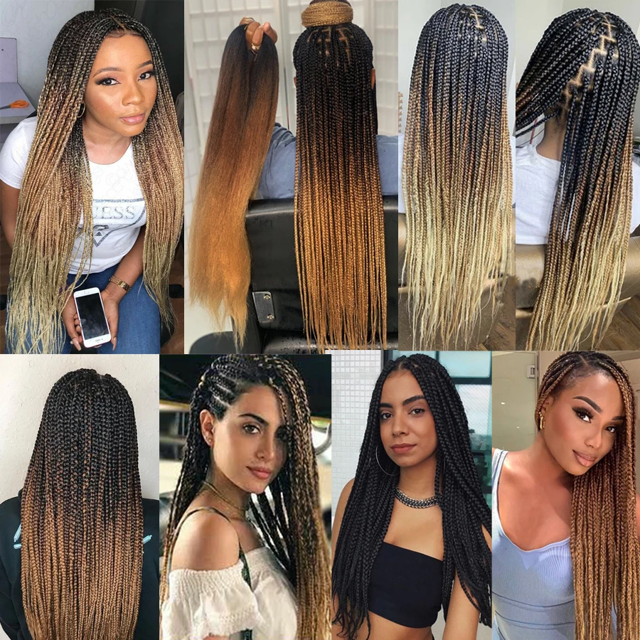 Refined Hair Pre stretched EZ Braid Synthetic Ombre Brown Light Brown  Braids Extensions Senegal Twist Yaki Straight Crochet Hair - AliExpress, image size:900x900