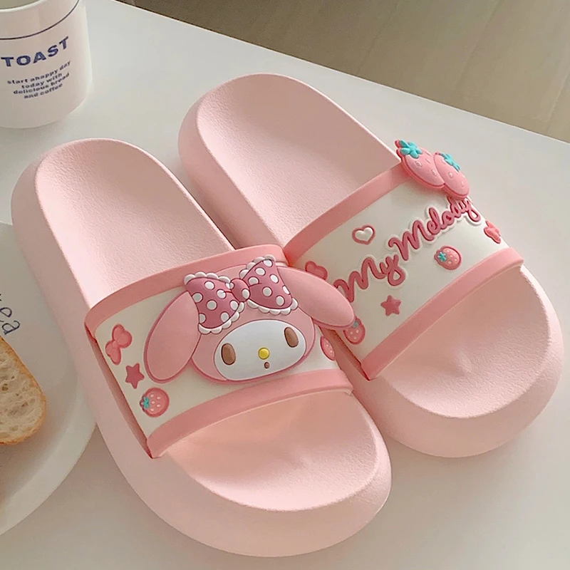 

Sanrio My Melody Kuromi Summer Slippers Women Indoor Eva High Soft Bottom Sandals Trend Slides Beach Shoes Couple Slippers Home