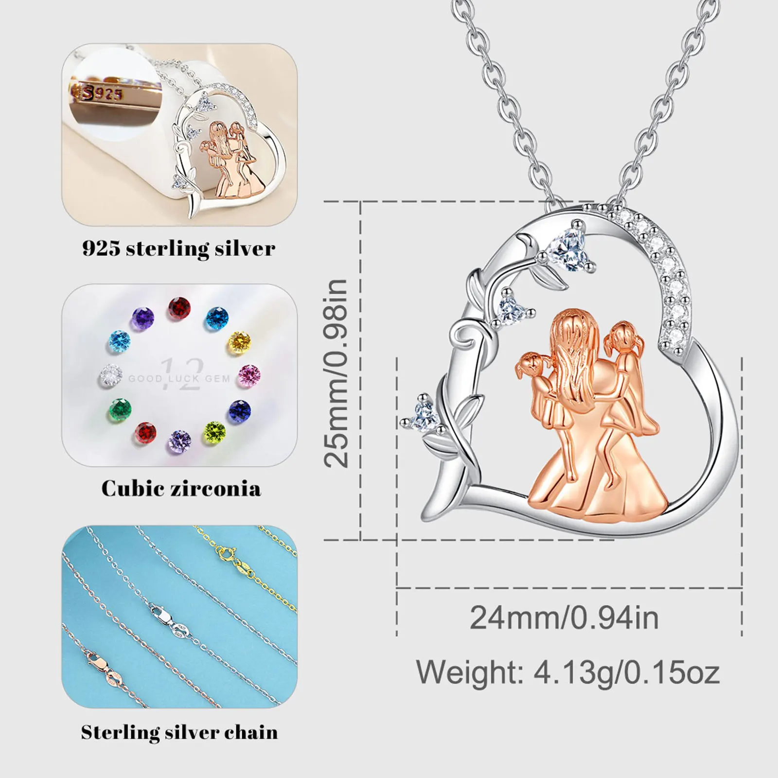 Collana Donna In Argento Sterling 925 Con Ciondolo Albero Della Vita A Cuore E Agata Muschiata – Madre Con Due Bambini, Catena 45+5 Cm, Gioiello Significativo Per Mamma, Idea Regalo