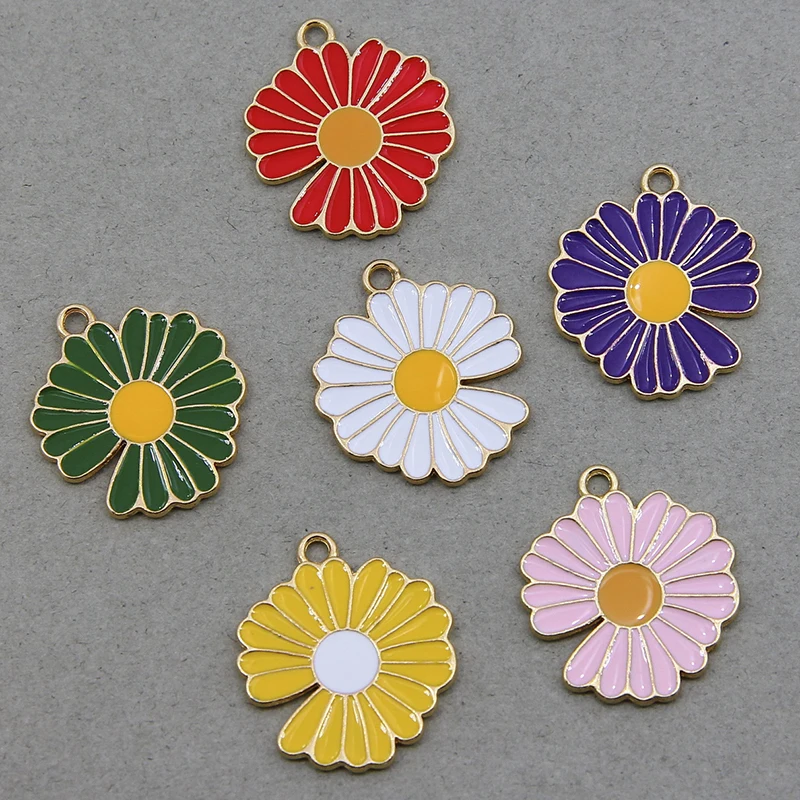 50Pcs 24*28Flower Charms Alloy Enamel Pendants Charms for Jewelry Making Earrings Necklace Key Chains Jewelry Accessories