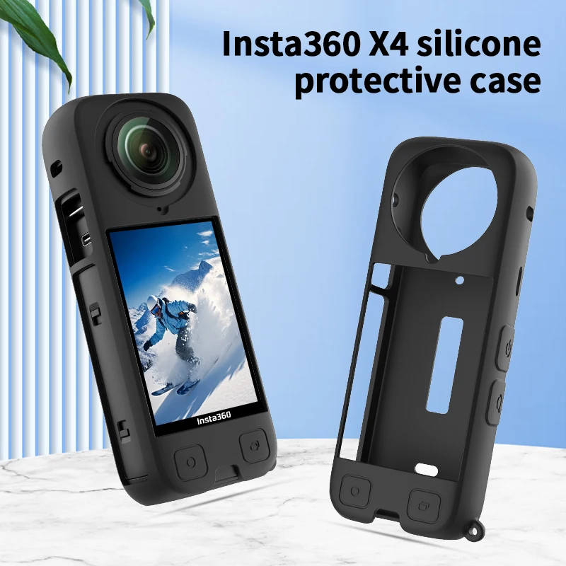 For Insta360 X4 Silicone Case with Lens Cover Cap Lens and Screen Tempered Glass Film Full Protective Soft Silicone Cover