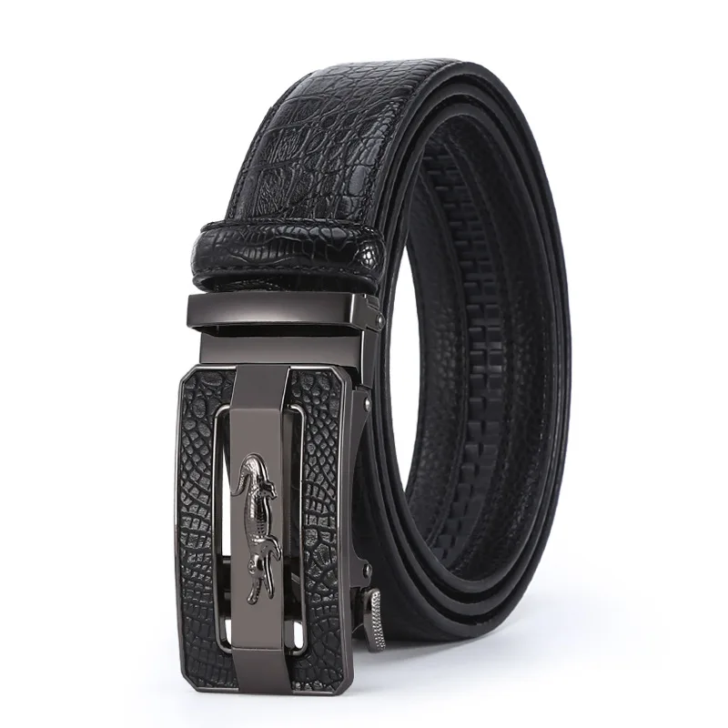 VOOTHOST Business Men's Belt Black Brown Casual Crocodile Pattern Leather Automatic Buckle Suit Pants Jeans Belt Waistband V0257_voghion.com