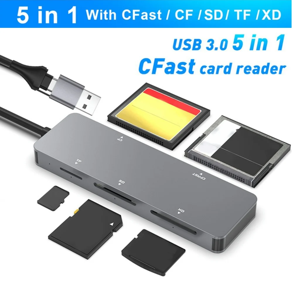 멀티 메모리 카드 리더, C타입, USB A, CFast, XD, CF, SD, TF 리더, 메모리 카드 어댑터, 윈도우 XP, 비스타, 7/8 맥 OS용, 5 인 1