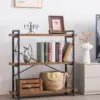Bookshelf, 3-Tier Industrial Bookcase, Rustic Open Book Shelf, Wood and Metal Horizontal Bookshelves 1