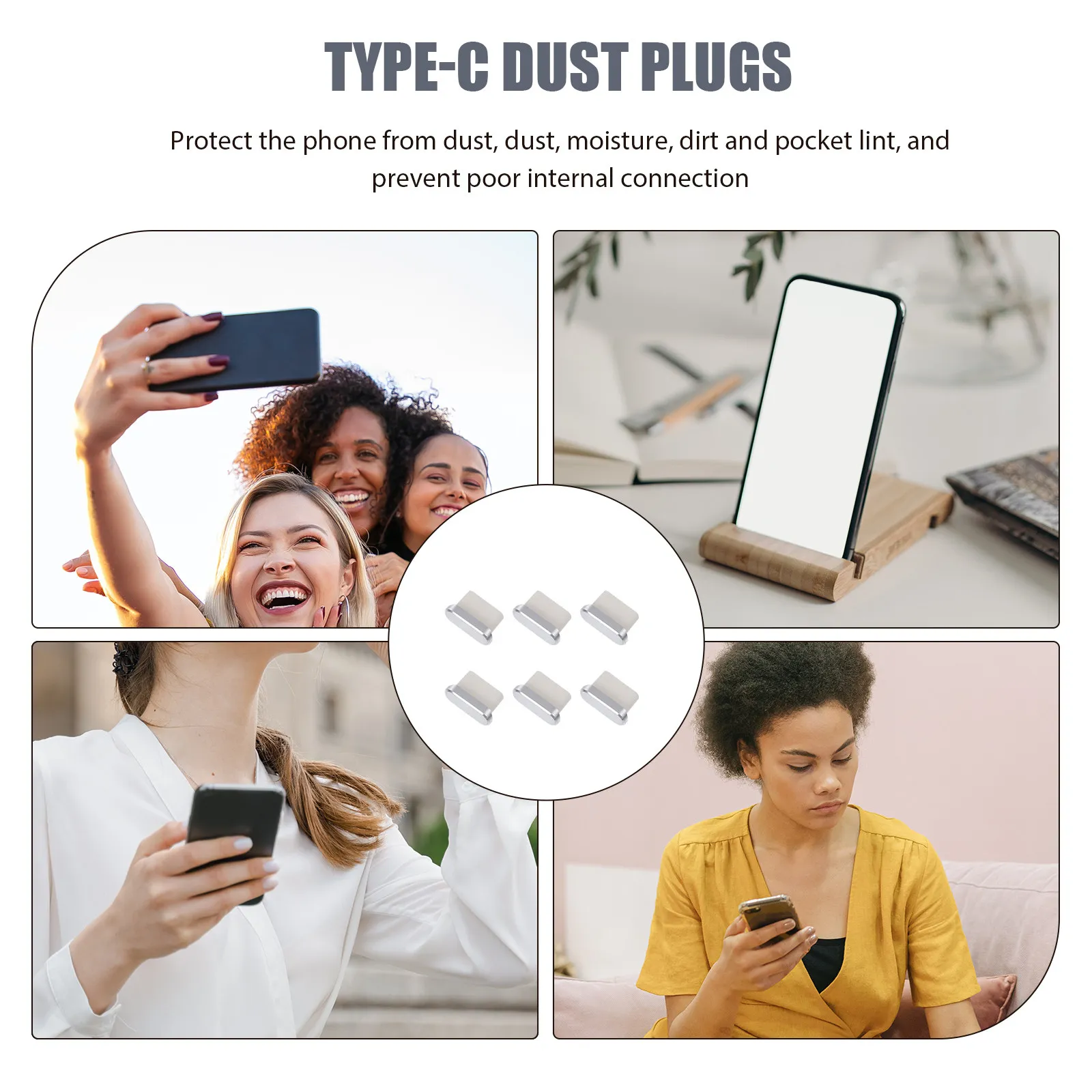 6Pcs Type-C 방진 스토퍼 고품질 알루미늄 합금 플러그 휴대 전화 먼지 방지를 위한 내구성 있는 충전 포트 보호 장치