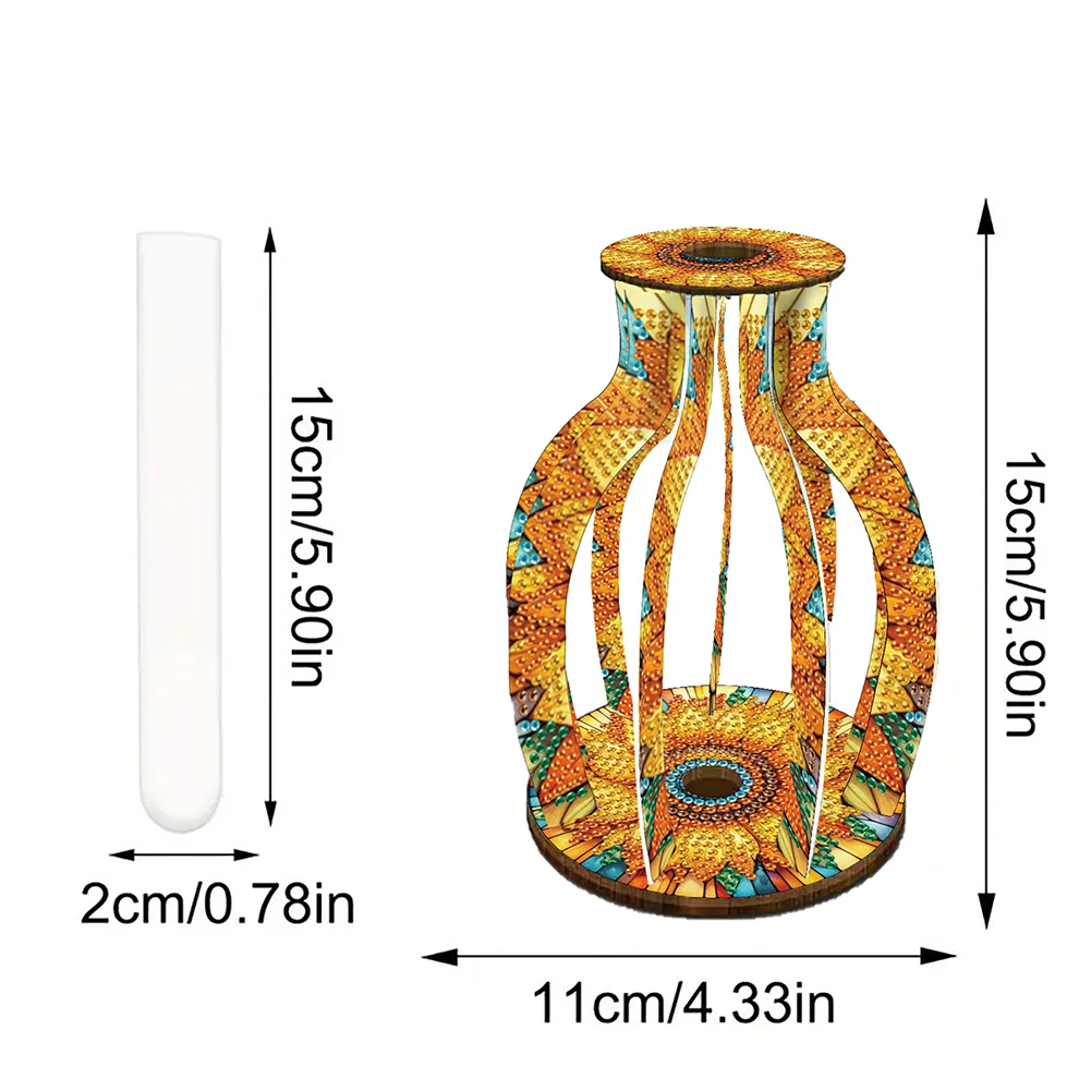 Acrylic Wood Diamond Painting Tabletop Vase Ornaments Kit